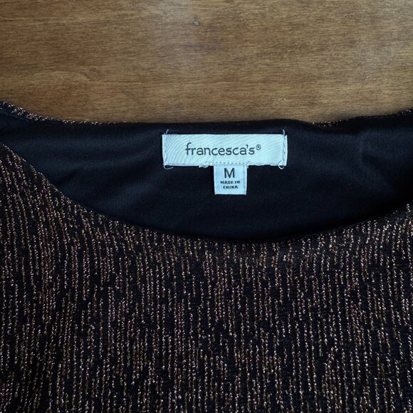 Francesca’s Metallic Long-Sleeve Shimmer Top — Black/Gold — Size M - Picture 5 of 6
